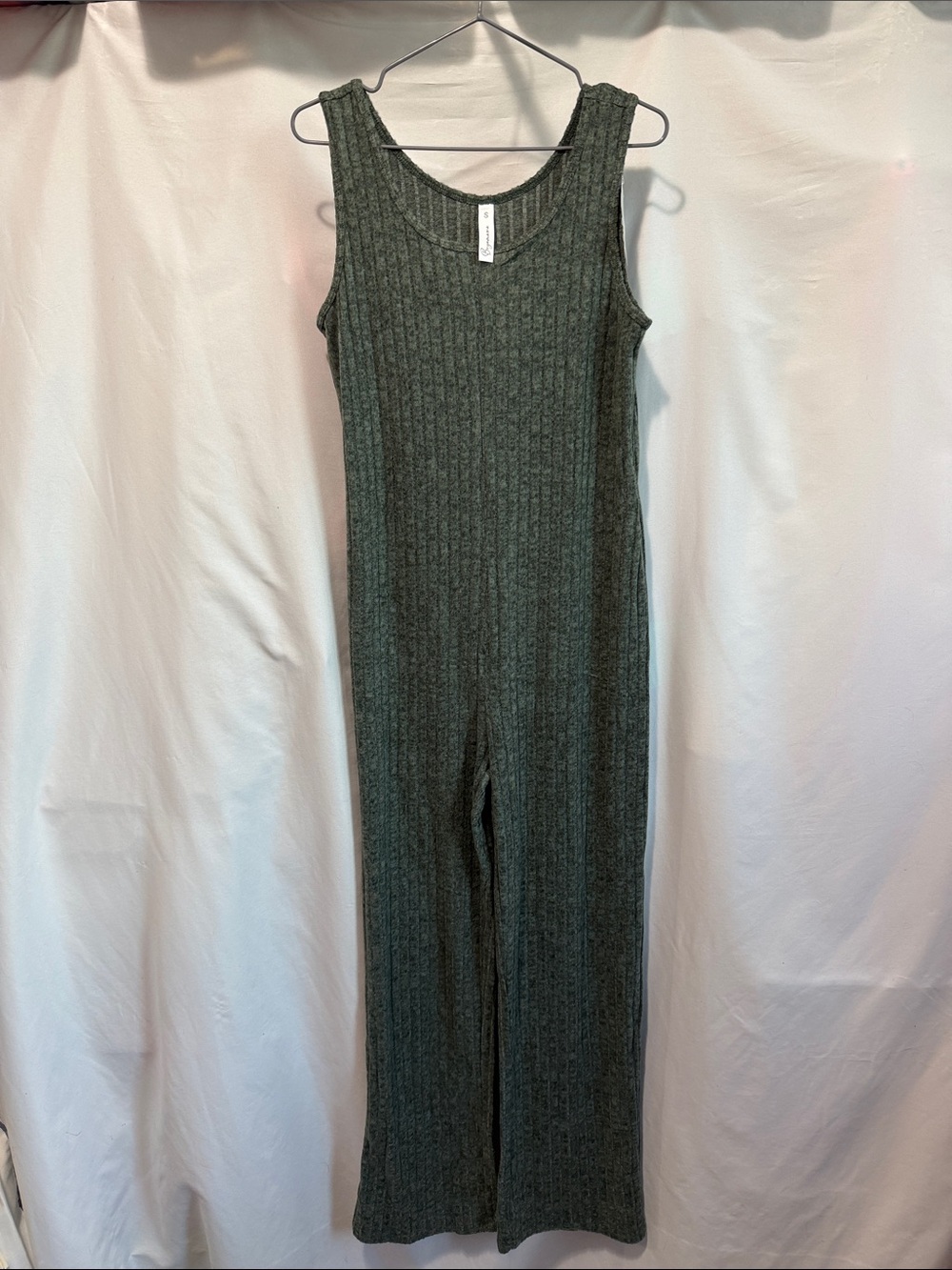 Sleeveless Ribbed Knit Jumpsuit in Olive